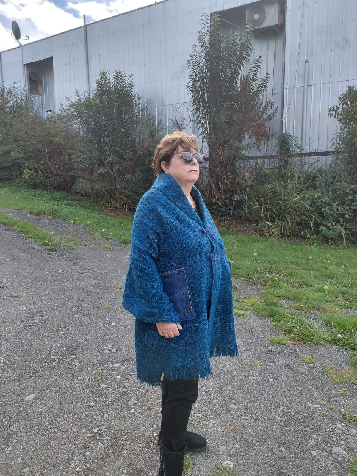 Teal Blue Jacket with Denim Pockets